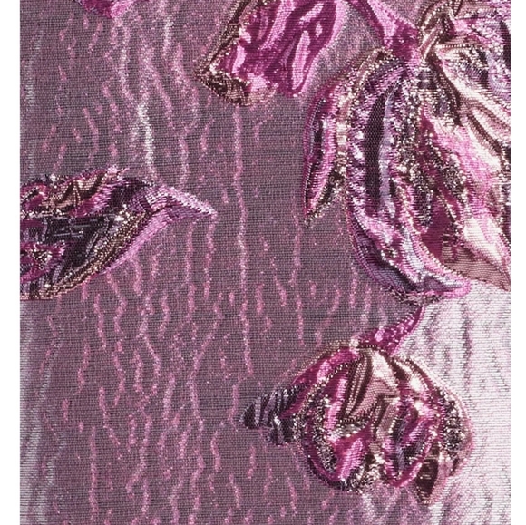 Beaded Floral Jacquard Cold Shoulder Cocktail Dress - Picture 7 of 7